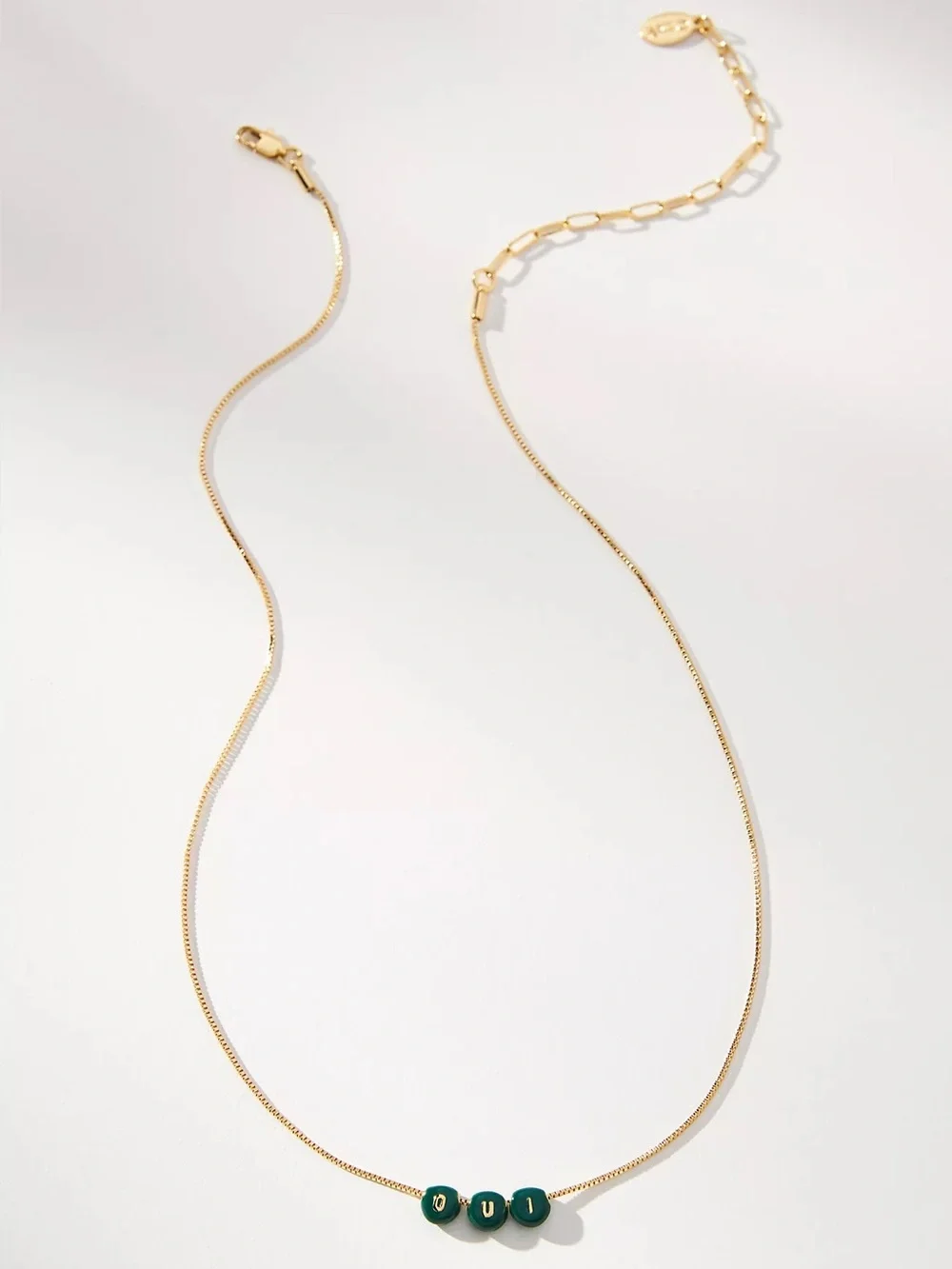 Clare V Gold Necklace with Green Bead Accents